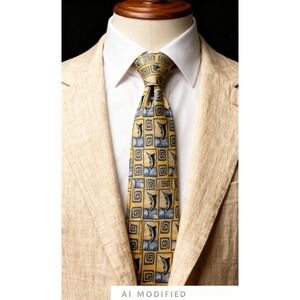 Tommy Bahama Swordfish Fisherman Tie Gold Silk USA Whimsical Sportsman